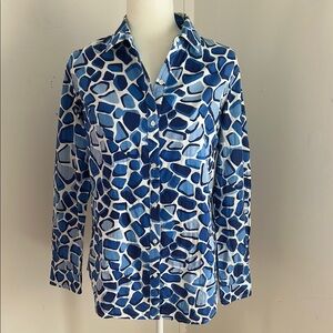 J. McLaughlin Blue/White Abstract Print Cotton Button Down sz XS